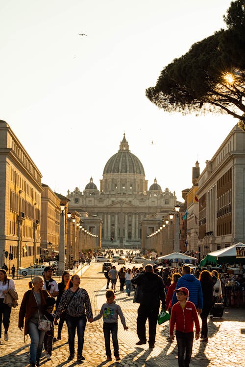 People on Street with Saint Peters Basilica behind