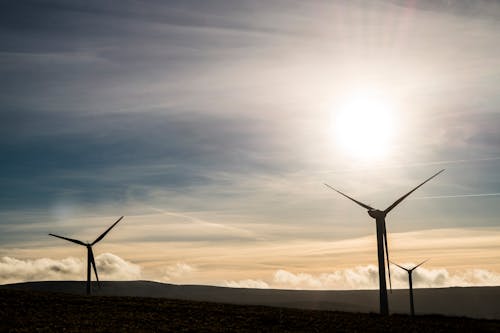 Free Silhouette of Windmills on Field Stock Photo