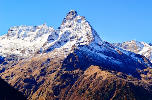 A Rocky Snowcapped Mountain Peak 