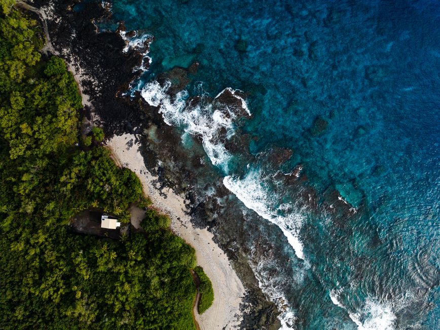 Breathtaking Flight of Aloha: Hawai'i's Immersive Flying Ride Experience Review Review 2026 - Aerial shot of Honaunau-Napoopoo coastline, showcasing lush greenery and vibrant ocean waters in Hawaii.