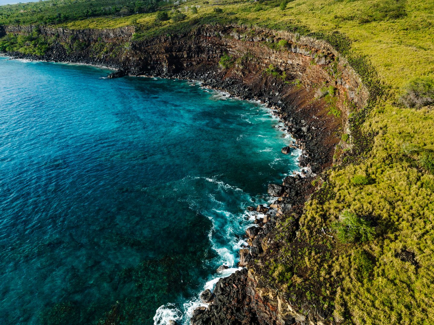 Empty rocky coastline and open ocean on a Hawaiian shore