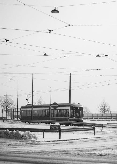 A Tram on the Street in Winter 