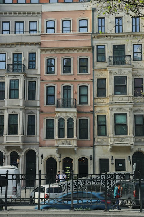 Facade of a Row of Townhouses in a City 