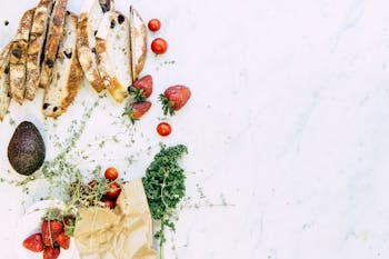 Flatlay Photography Of Strawberries And Sliced Bread