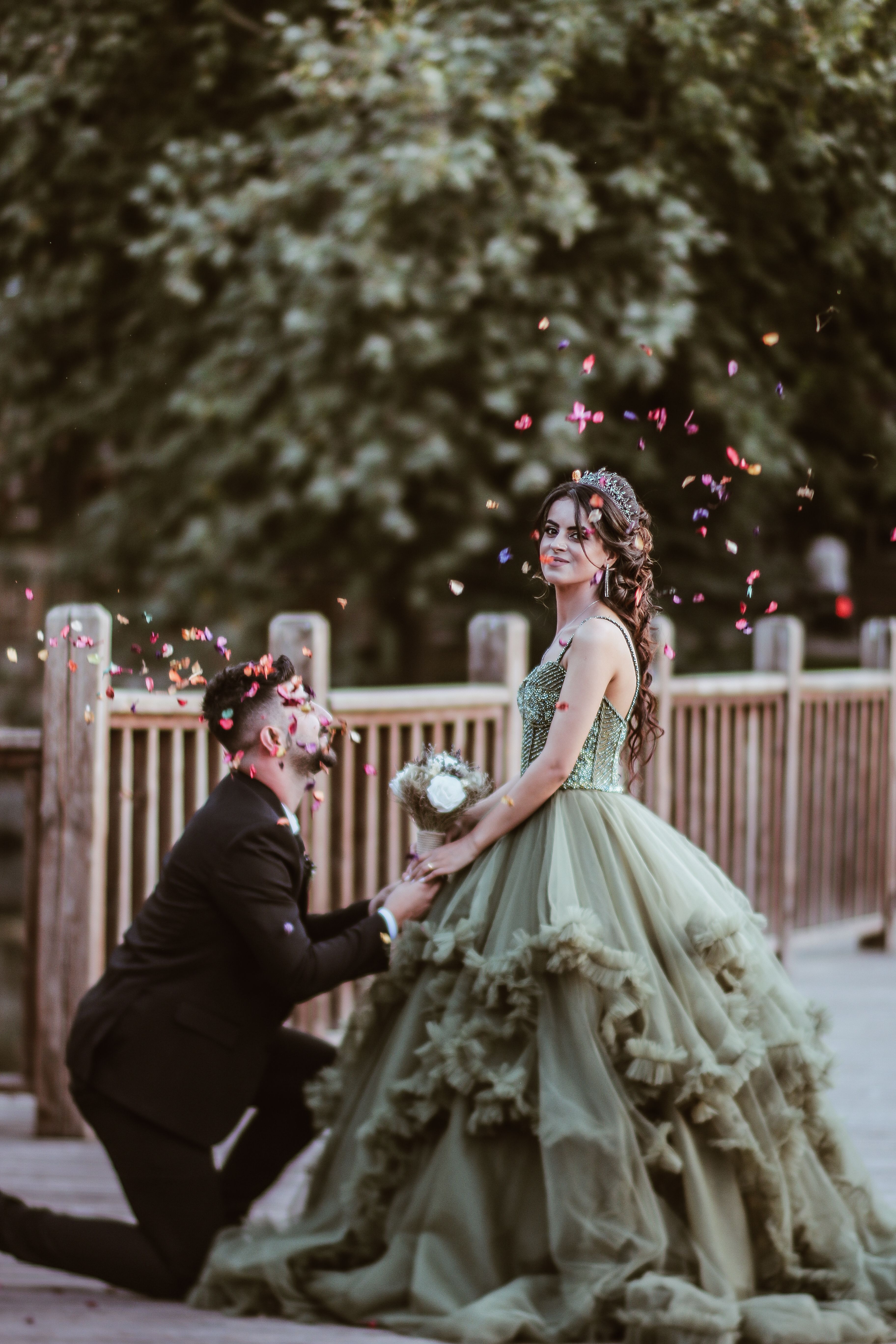 Bride in Green Dress  Free Stock Photo