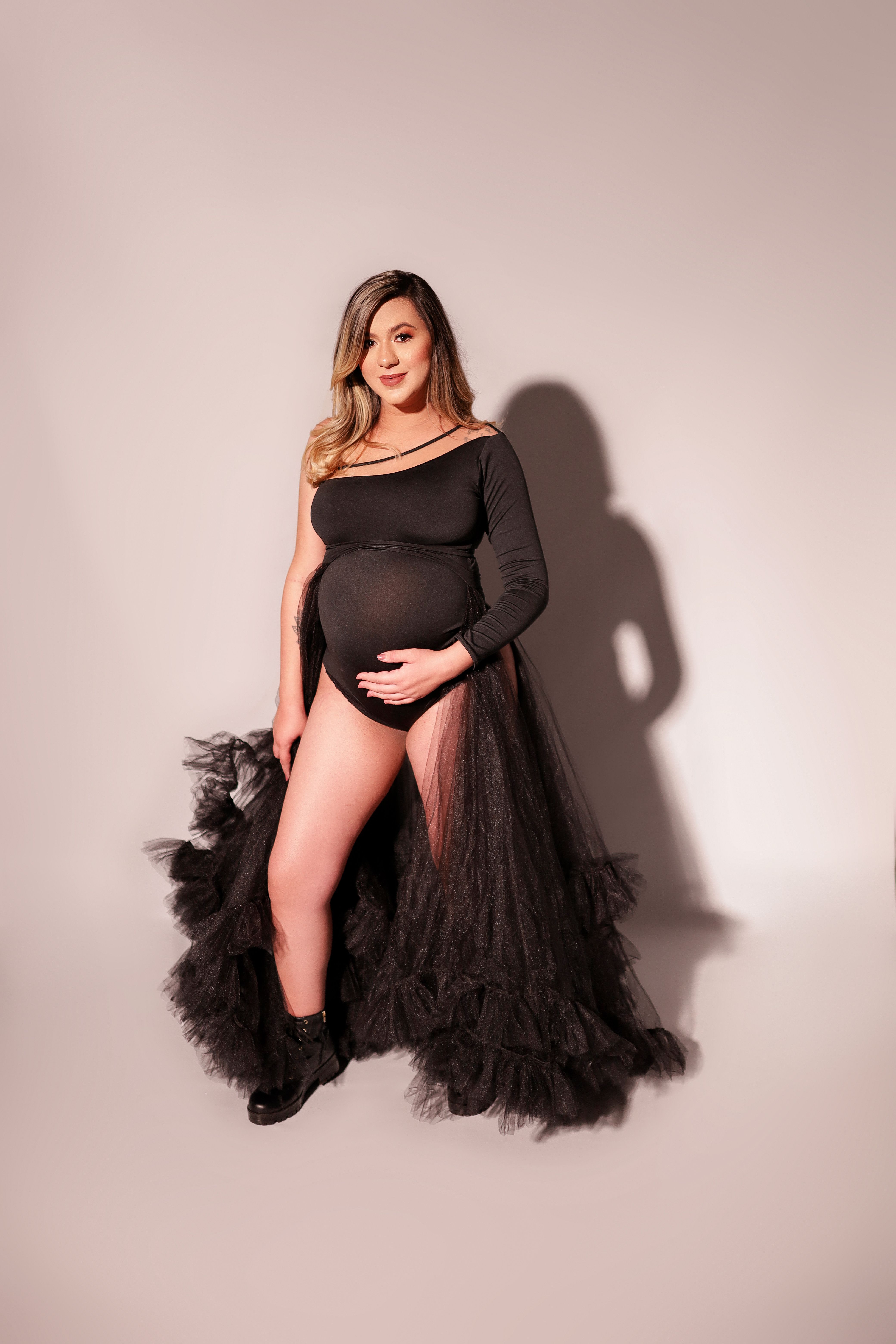 Pregnant Woman Posing in Black Clothes  Free Stock Photo
