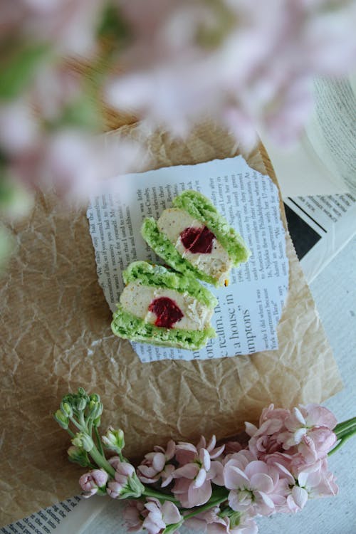 Matcha Scones Cut in Half on Paper