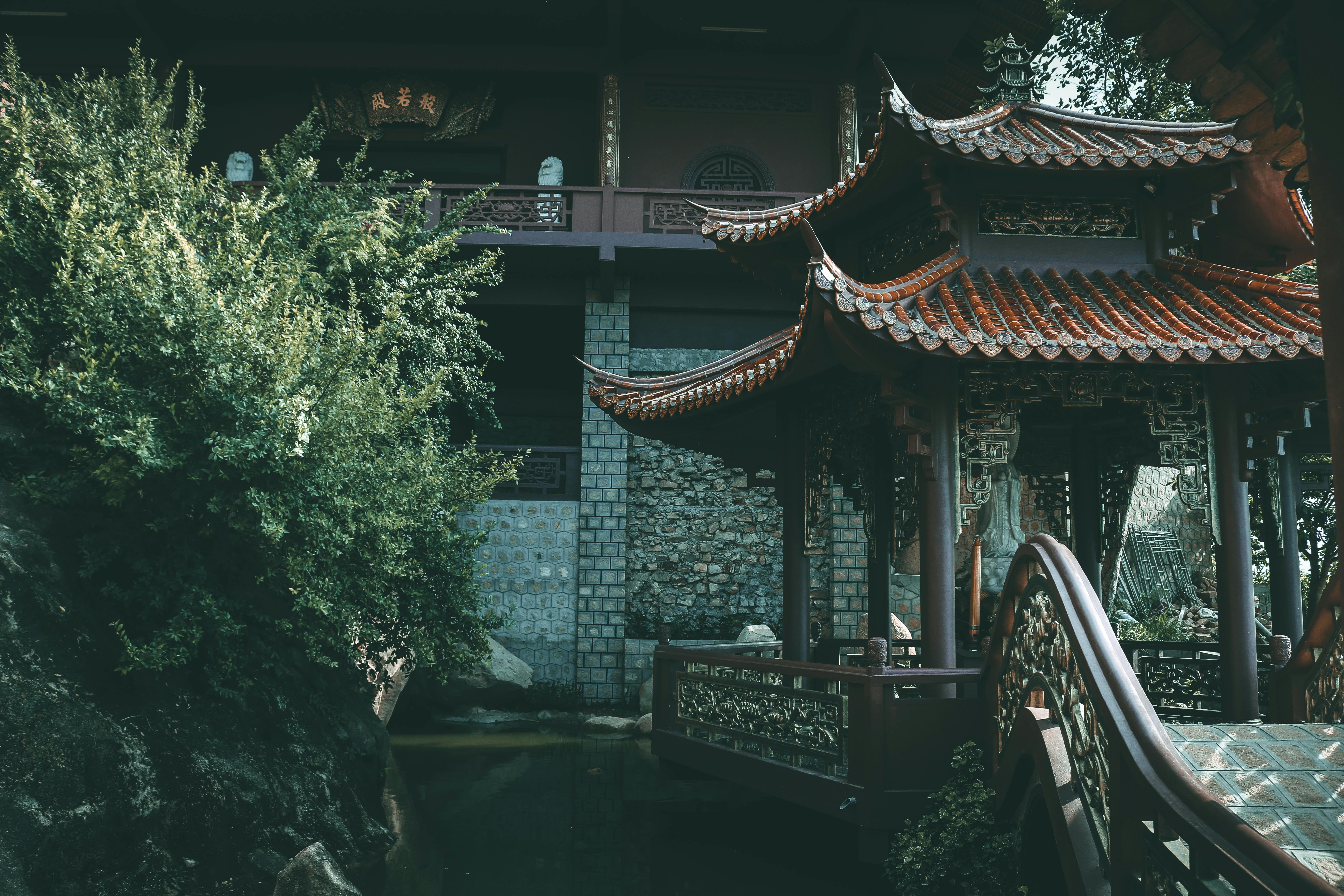 asian style gazebo near plants