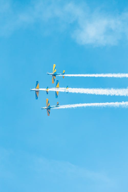 An Air Show on the Background of a Clear Blue Sky 