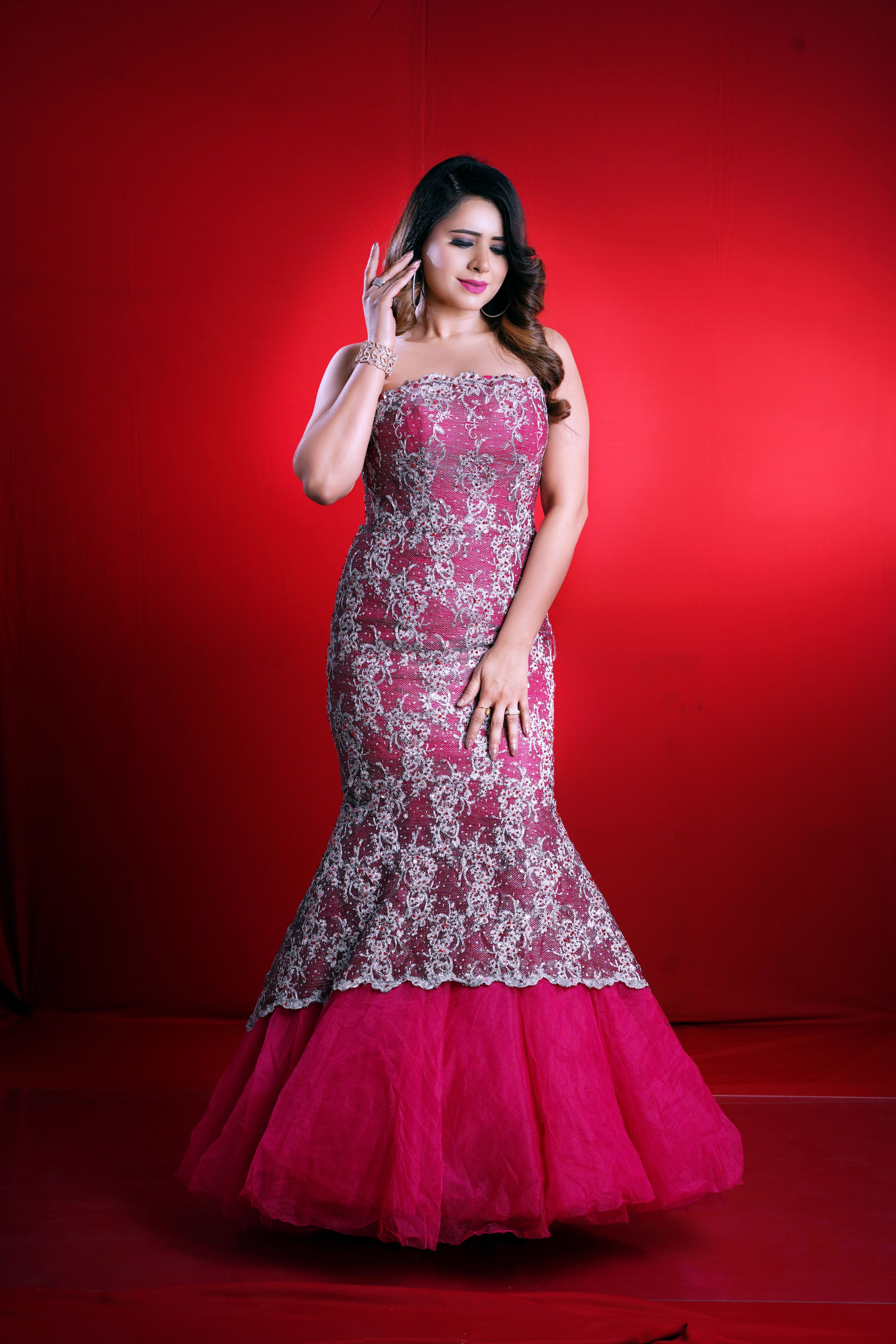 Young Woman in a Black Dress Posing in Studio on Yellow Background ...