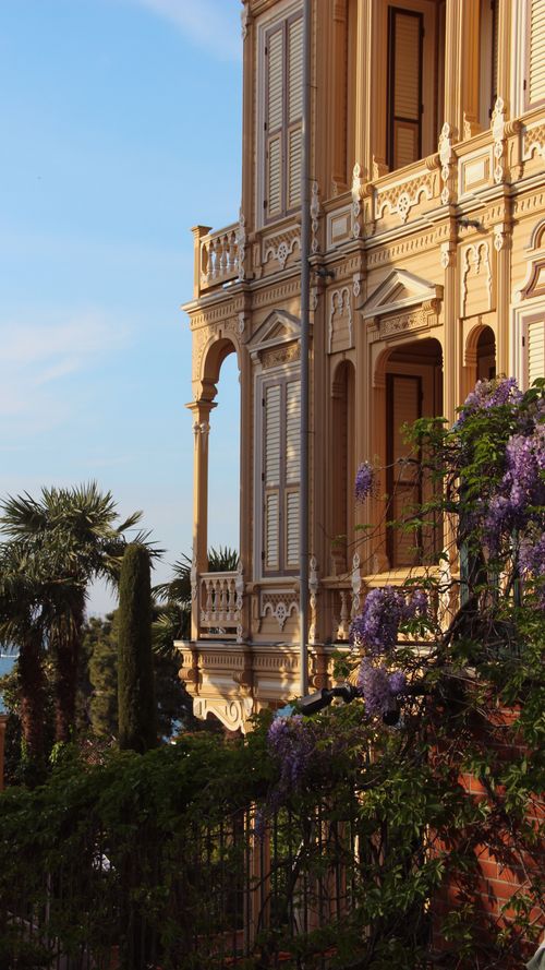 Free Beautiful mansion facade with wisteria and palm trees in Adalar, Istanbul, illuminated by daylight. Stock Photo
