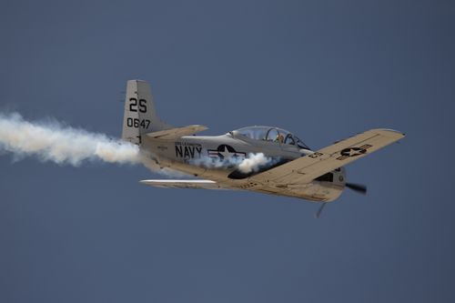 Free A vintage military aircraft performing aerobatics at March Air Reserve Base airshow. Stock Photo