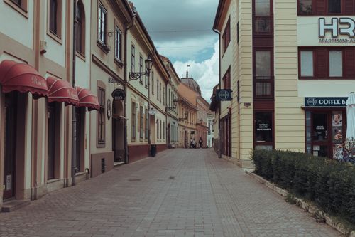 Free Picturesque alley in Eger, Hungary featuring historic architecture and cobblestone pathways. Stock Photo