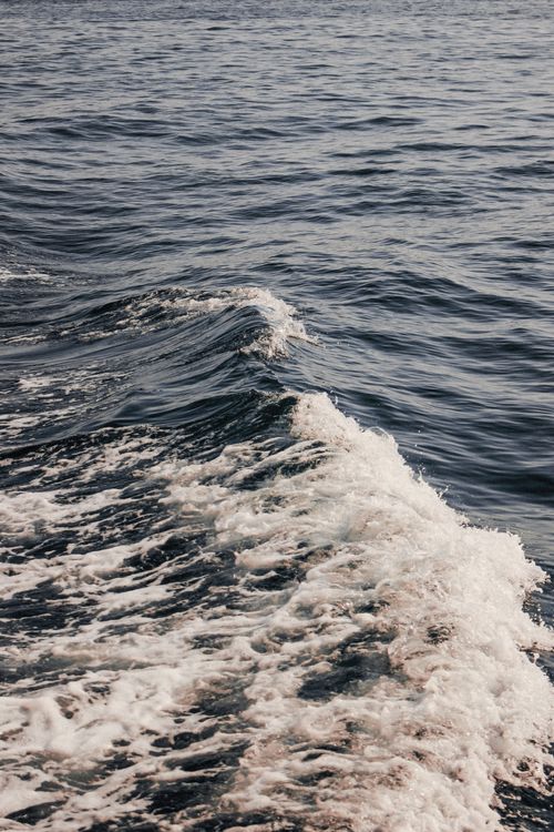 Free A high angle shot capturing ocean waves and surf patterns on a calm sea. Stock Photo
