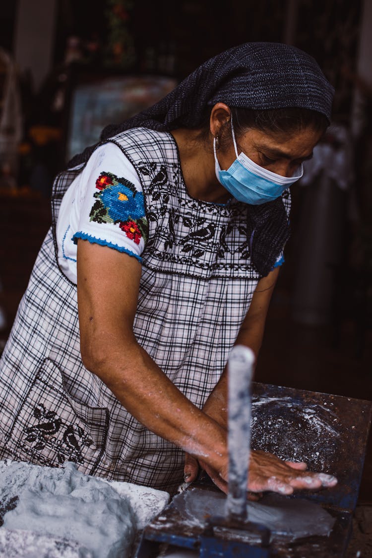 Woman Working In Mask