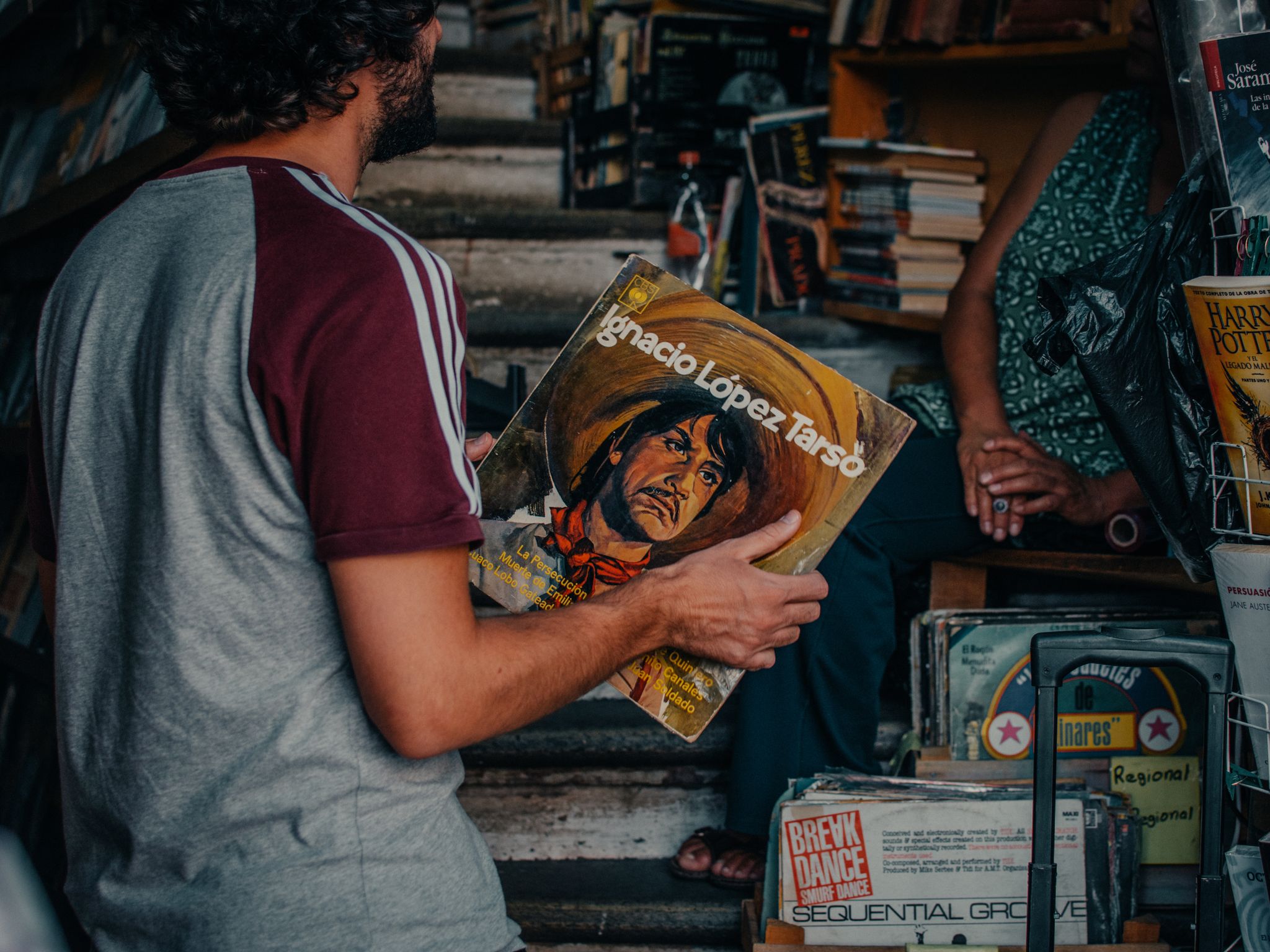 Reader browsing used books