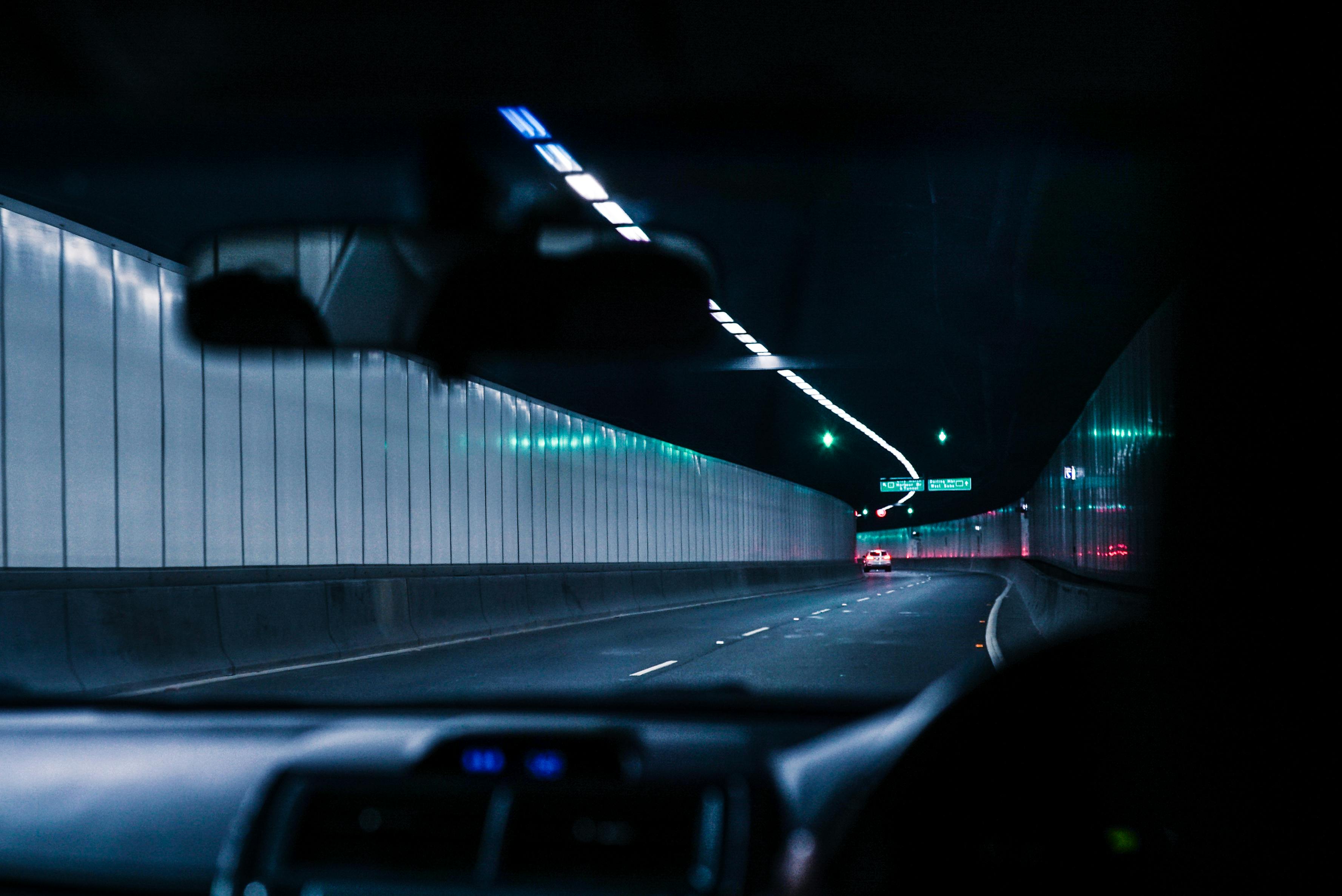 vehicle inside view of tunnel