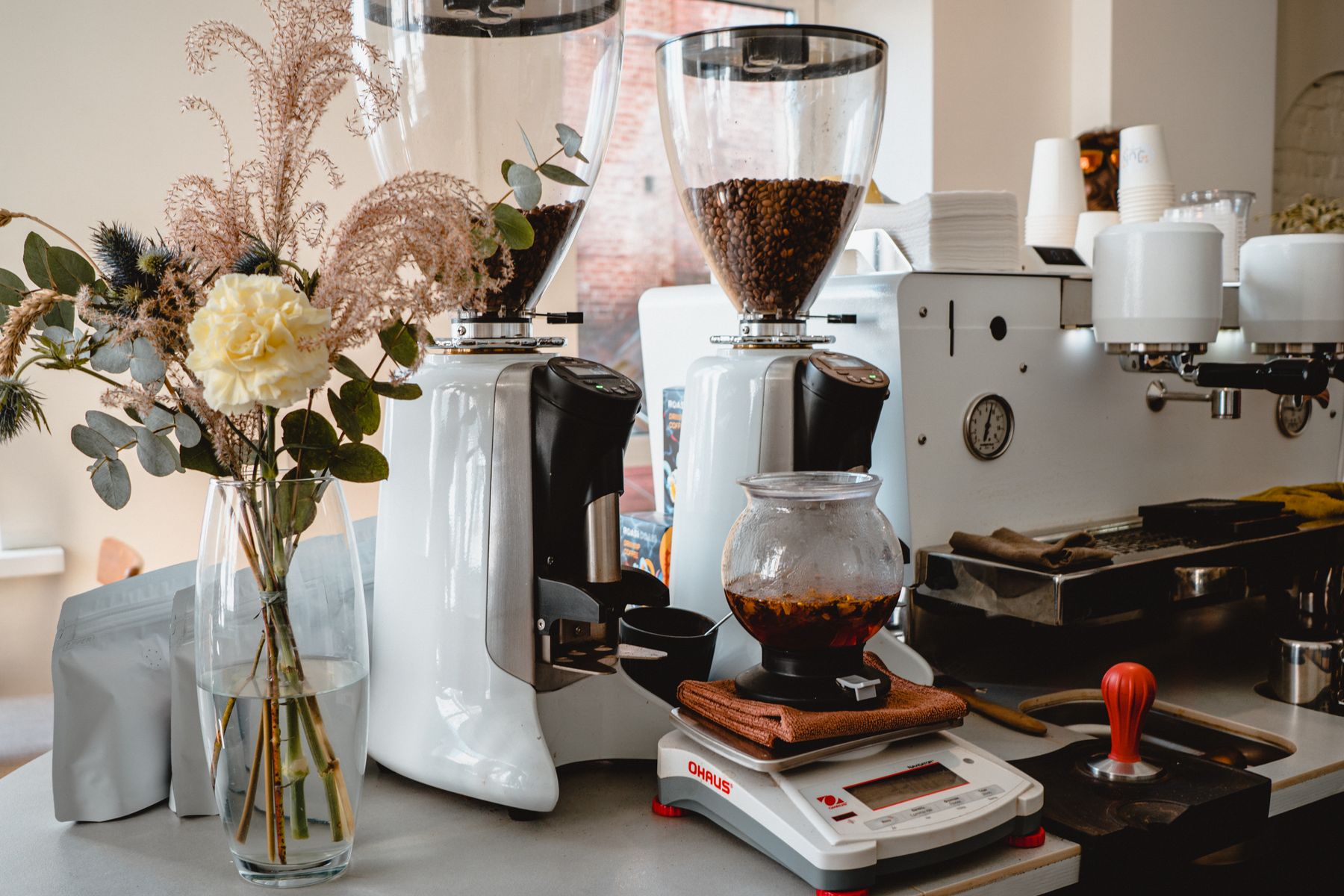 Coffee equipment on display, for illustration