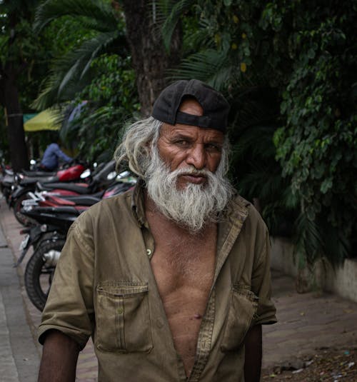 Elderly Man with Beard in Jacket