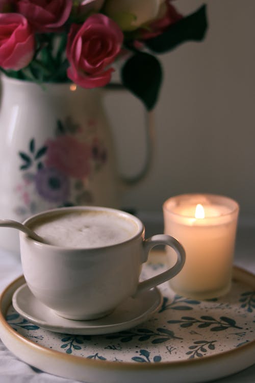 Coffee and Candle in Close-up View