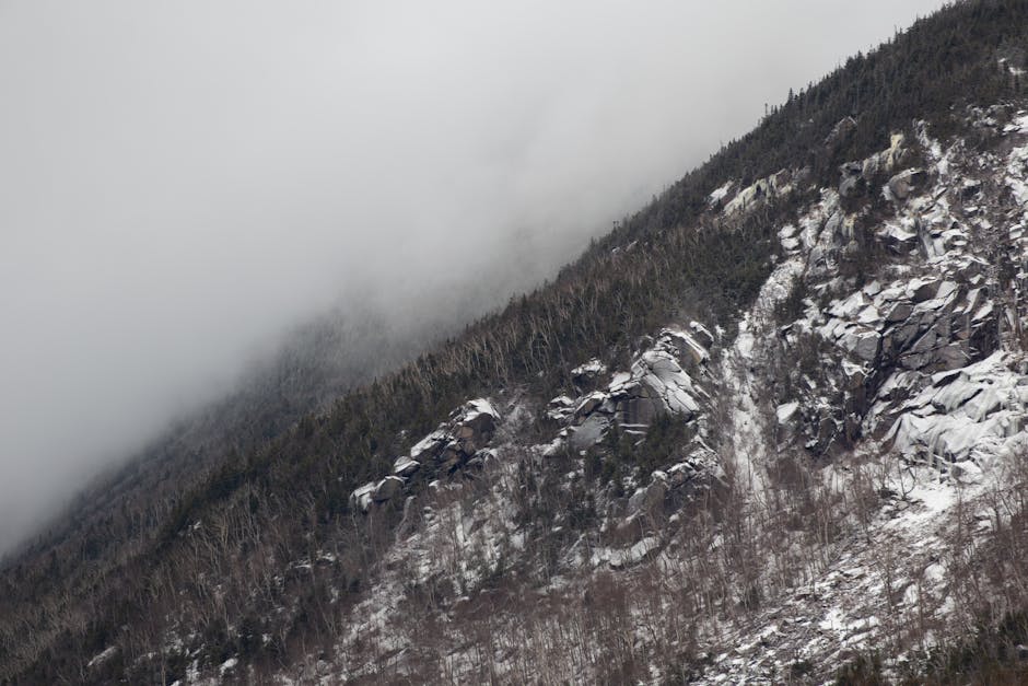 Mountainside With Snow And Fog