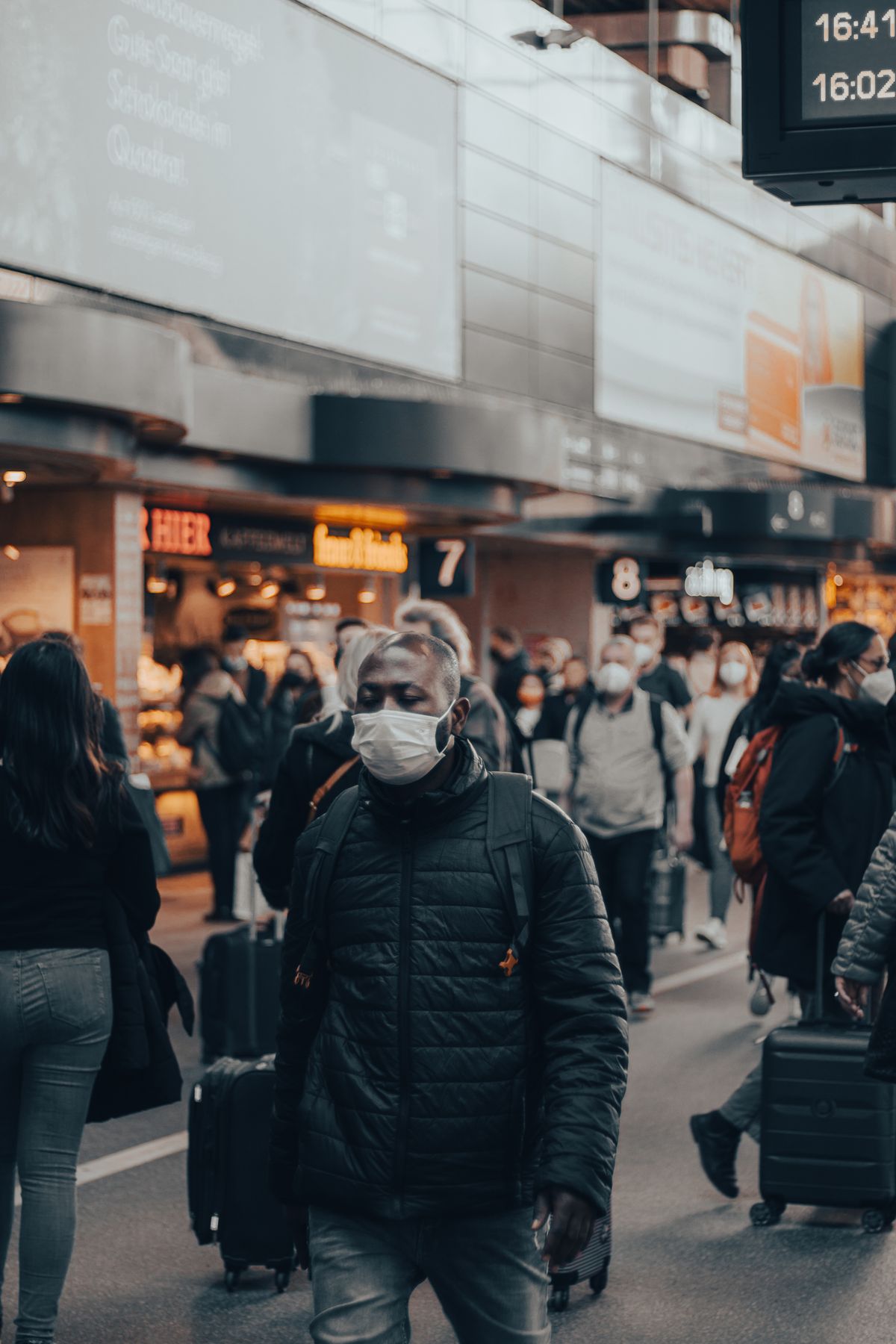 Traveler walking through an airport terminal