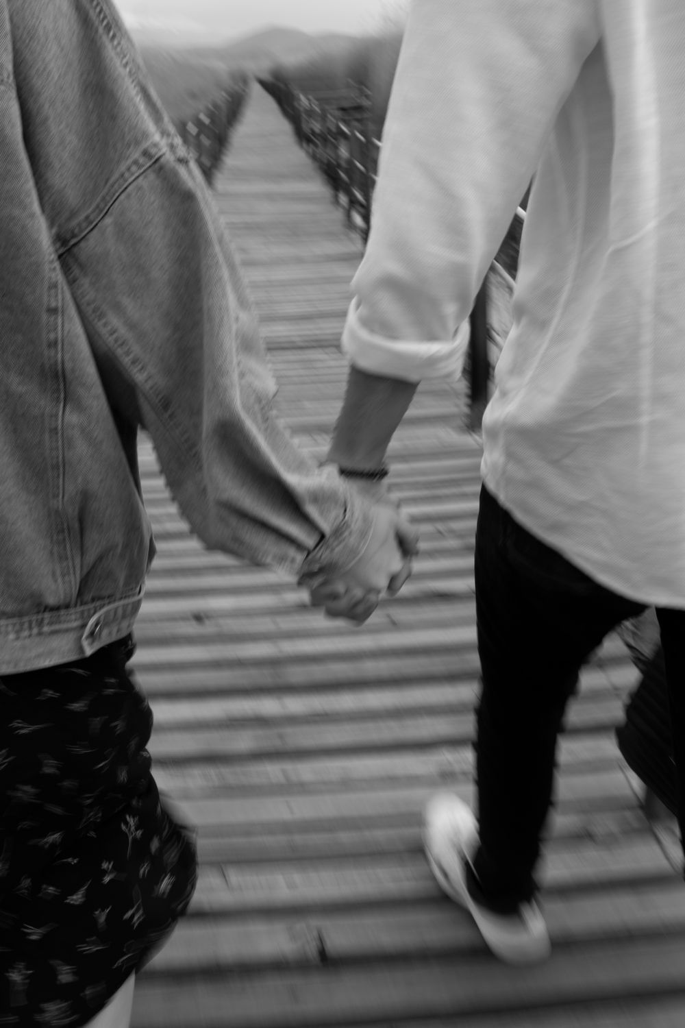 Back View of Couple Holding Hands in Black and White · Free Stock Photo