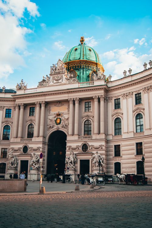 Free Capture of Hofburg Palace in Vienna, showcasing its neoclassical architecture under a bright blue sky. Stock Photo