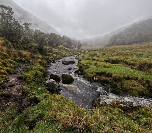 River Flowing in Mountain Valley