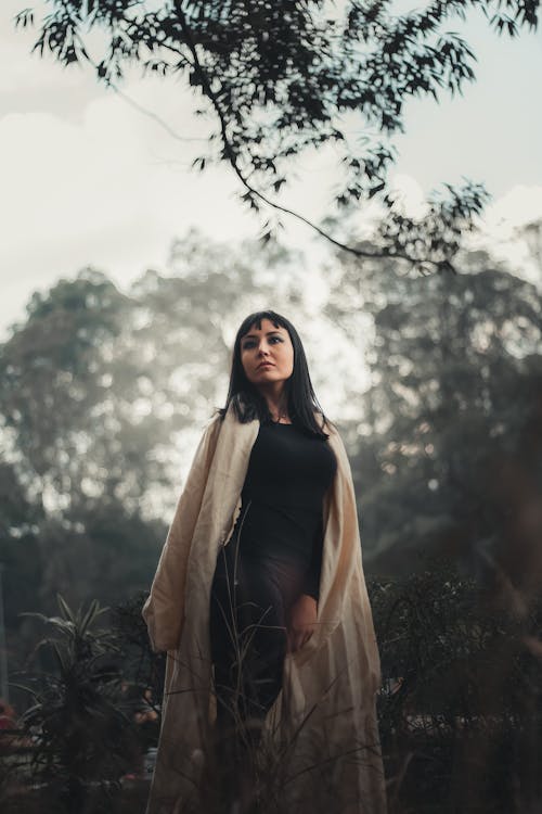 Woman Posing in Misty Forest