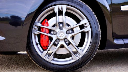 Close-up the Wheel in a Black, Modern Renault Clio Sport