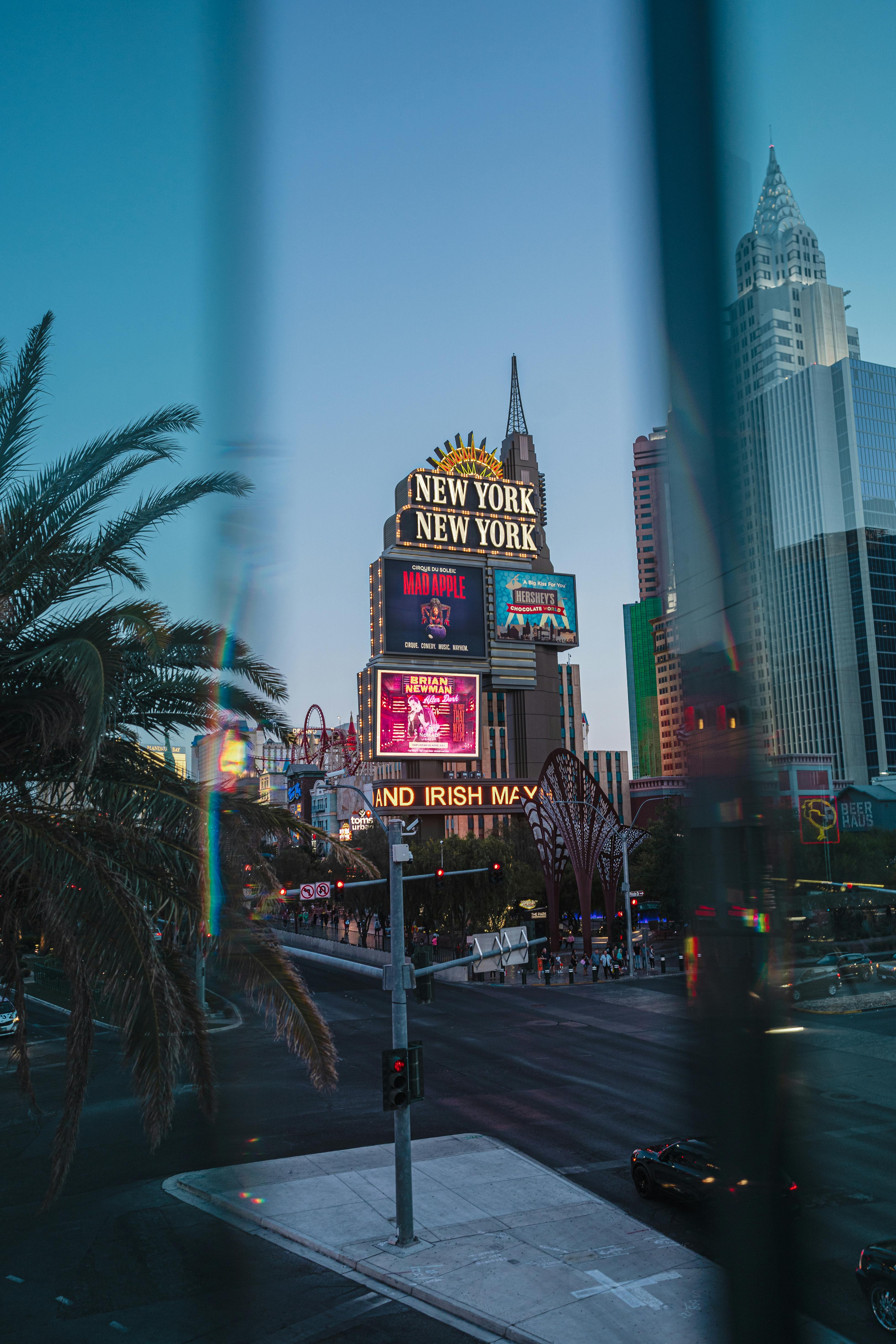 illuminated advertising on skyscrapers in city downtown