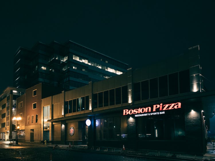 Neon Sign On A Building In St Johns At Night In Canada 