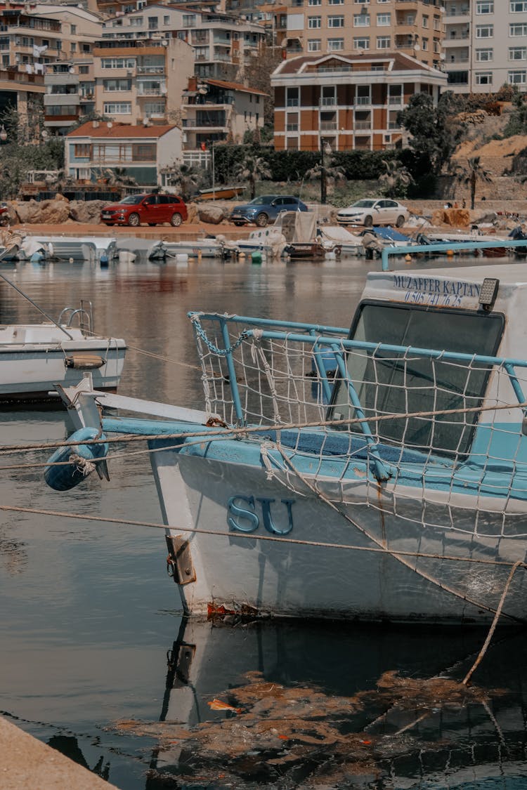 Boats Moored In Bay