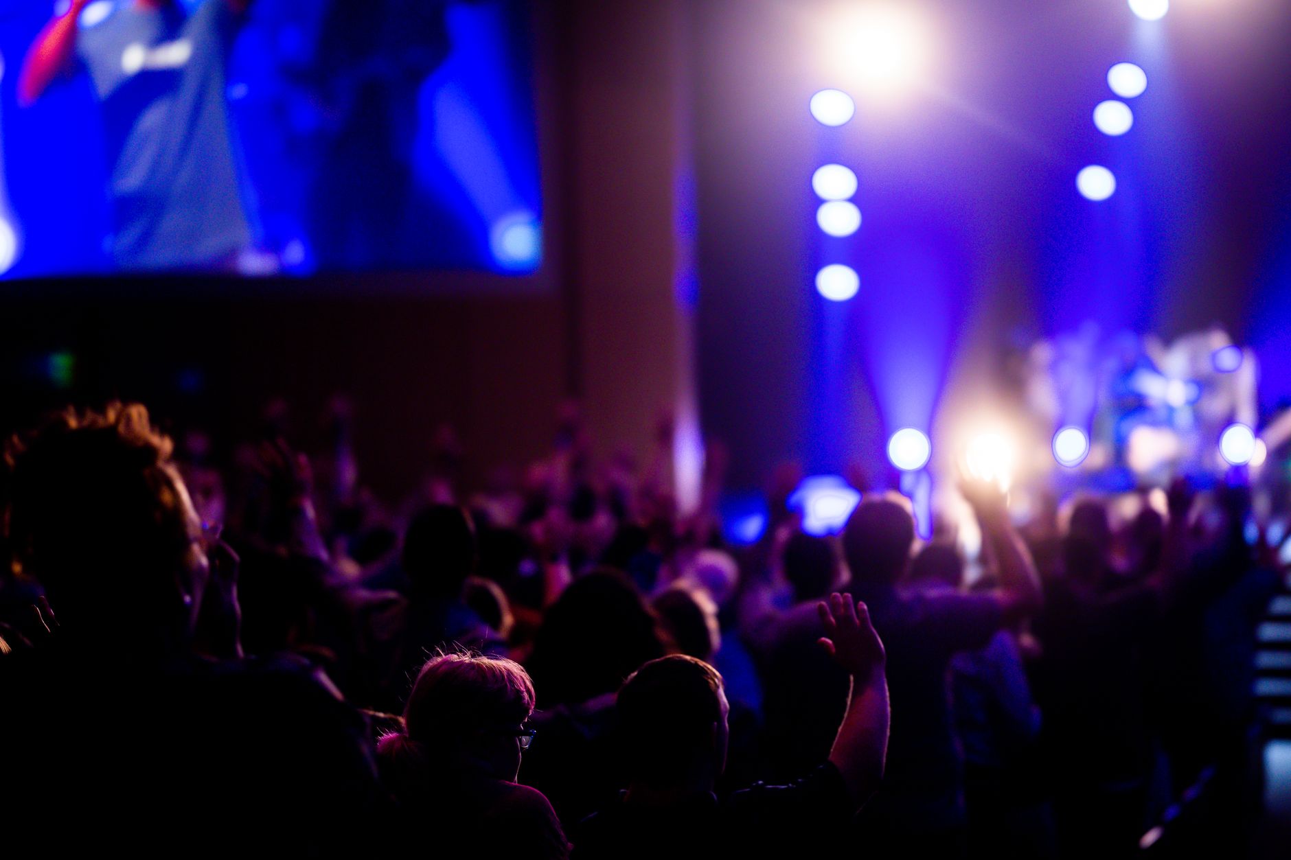 Vibrant audience enjoying a live concert with dynamic lighting and energetic atmosphere.