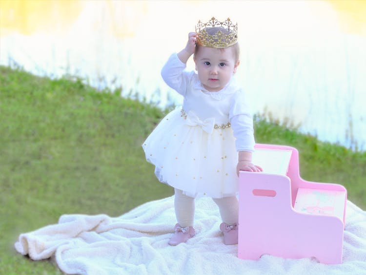 Baby Girl Wearing A Dress And A Crown 