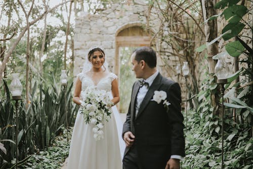 Bride and Groom in Garden