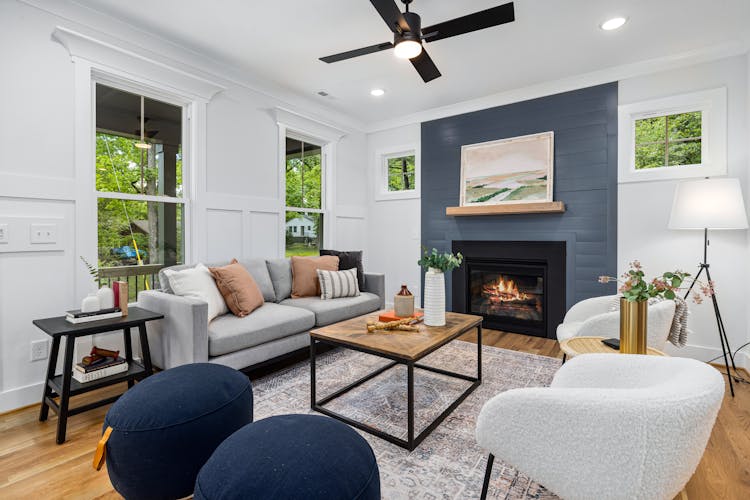 Fan And Fireplace In Saloon