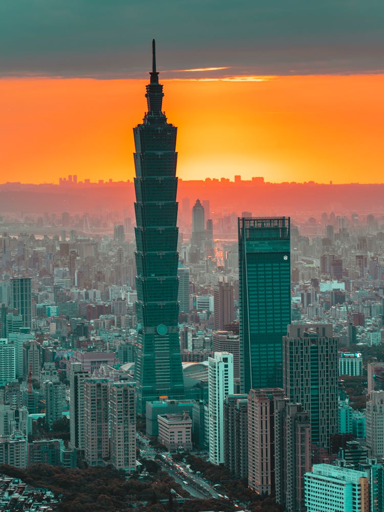 Taipei 101 Observatory Skyscraper At Sunset