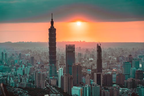 Taipei on Taiwan at Sunset