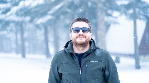 Smiling Man in Jacket in Winter