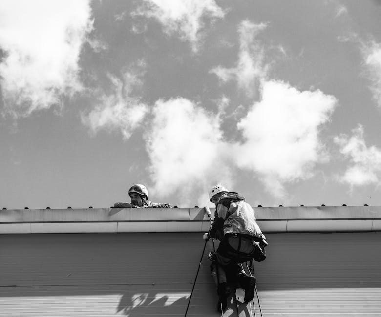 team of roofing specialists collaborating on a roof inspection - storm damage specialists team of roofing specialists collaborating on a roof inspection - storm damage specialists