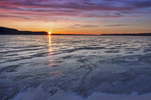 Sun Setting over a Frozen Lake