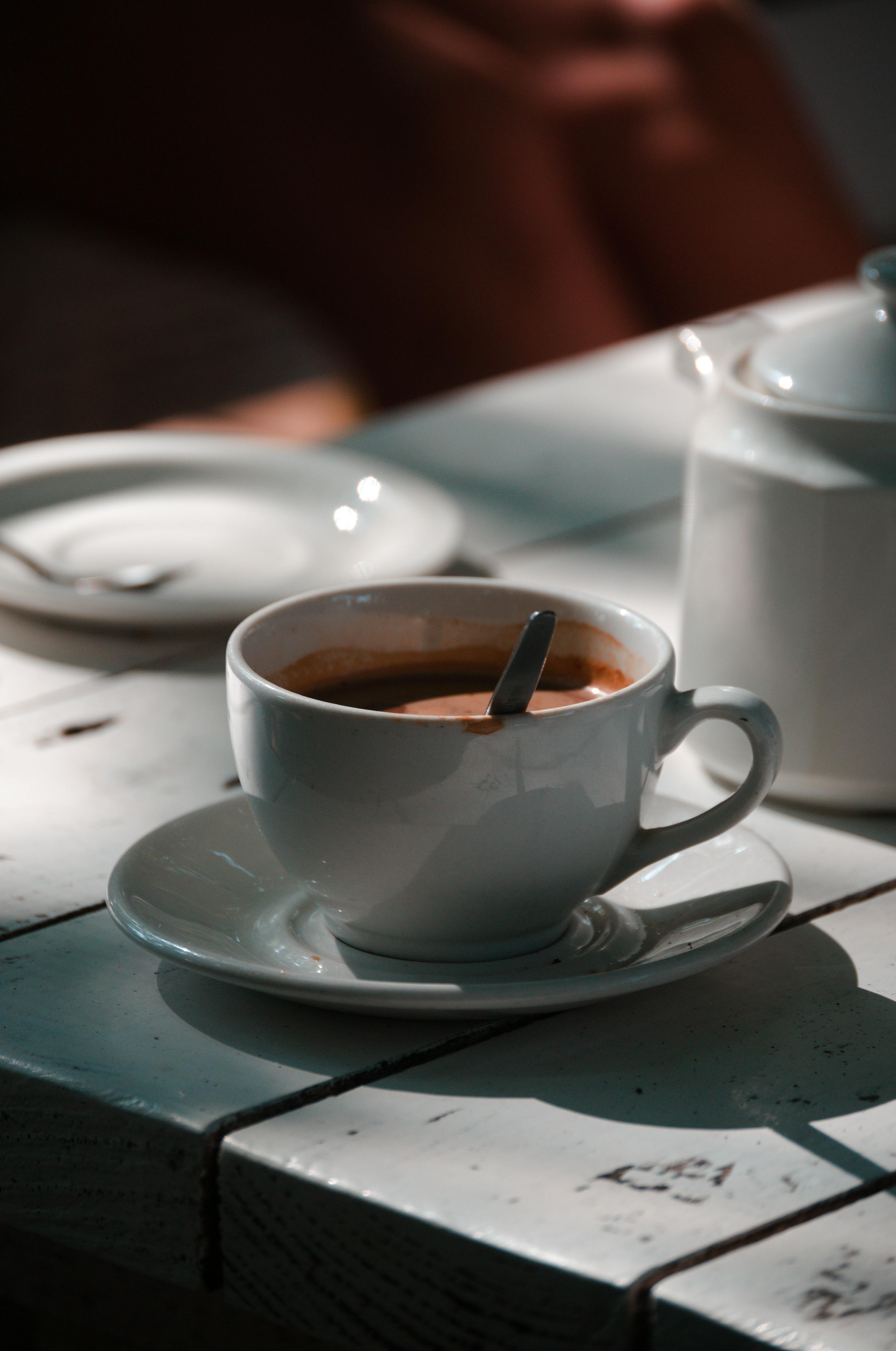 Coffee Cup, Hot Americano Coffee On A Table Stock Photo, Picture