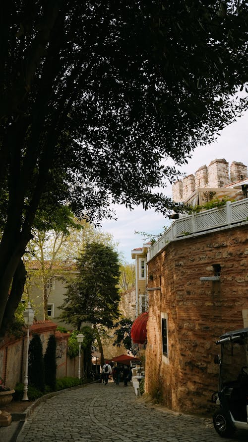 Cobbled Street Next to Historic Buildings