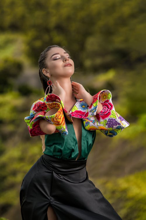 Woman in Dress and with Eyes Closed