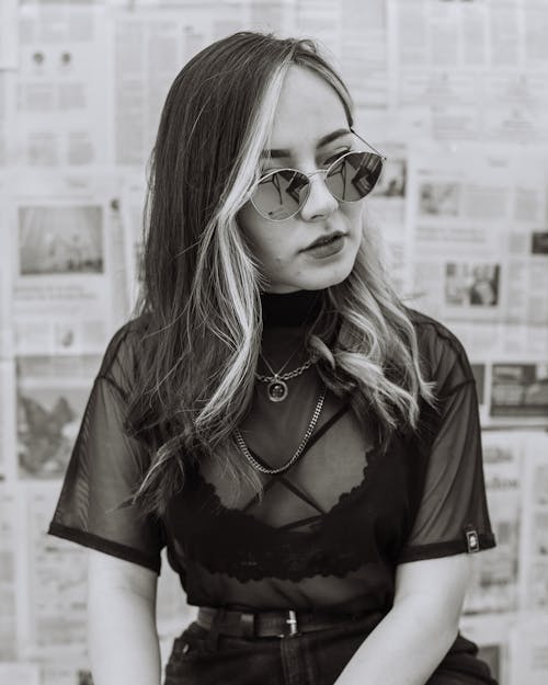 Woman in Sunglasses in Black and White