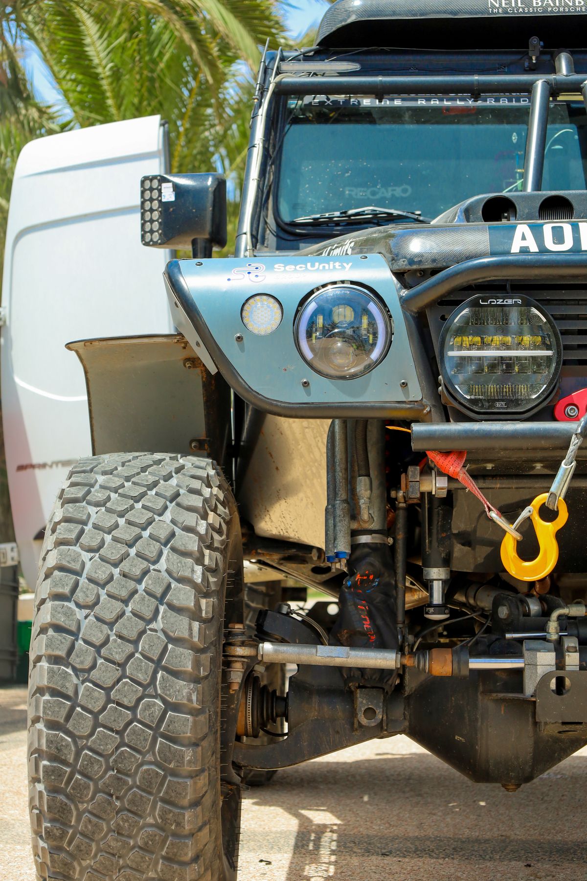 Off-road vehicle with auxiliary light bar at night