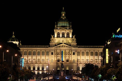 National Museum on Wenceslas Square in Prague at Night