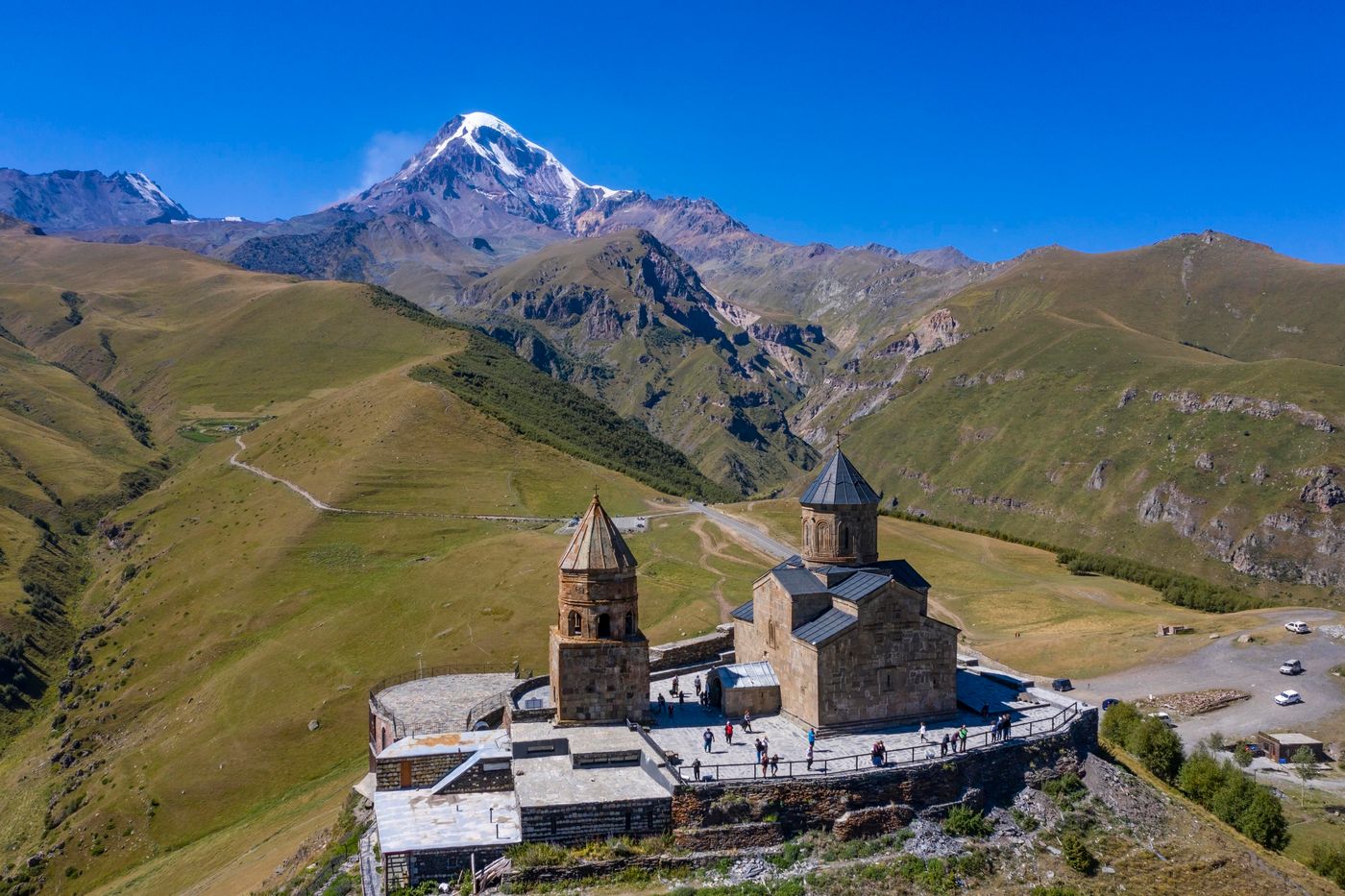 Gergeti Trinity Church with Mount Kazbek in Georgia